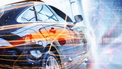 Lateral de um carro com as linhas desfocadas de velocidade em volta 